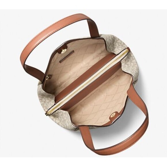 NWT Michael Kors Rosemary Large Signature Logo Shoulder Bag Vanilla/Luggage - Picture 3 of 15